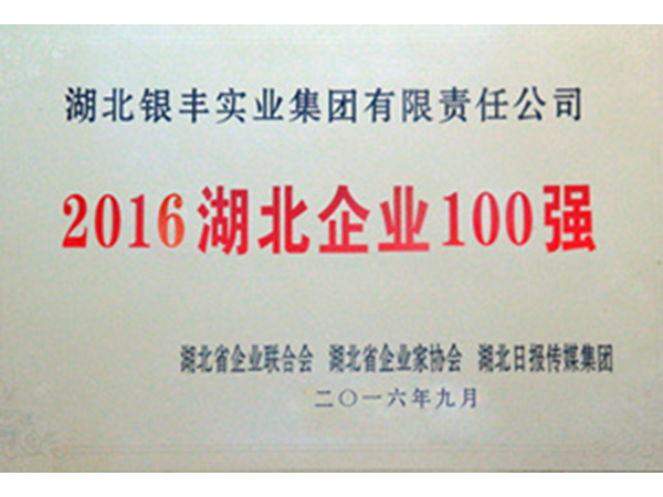 2016年 銀豐集團榮獲湖北企業100強稱号 2016年 銀豐集團榮獲湖北企業100強稱号