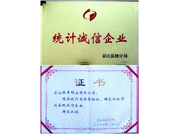 2017年 京山銀豐榮獲“統計誠信企業”稱号 2017年 京山銀豐榮獲“統計誠信企業”稱号