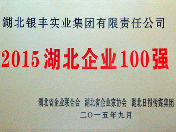 2015年 銀豐集團榮獲湖北省企業100強第58位 2015年 銀豐集團榮獲湖北省企業100強第58位
